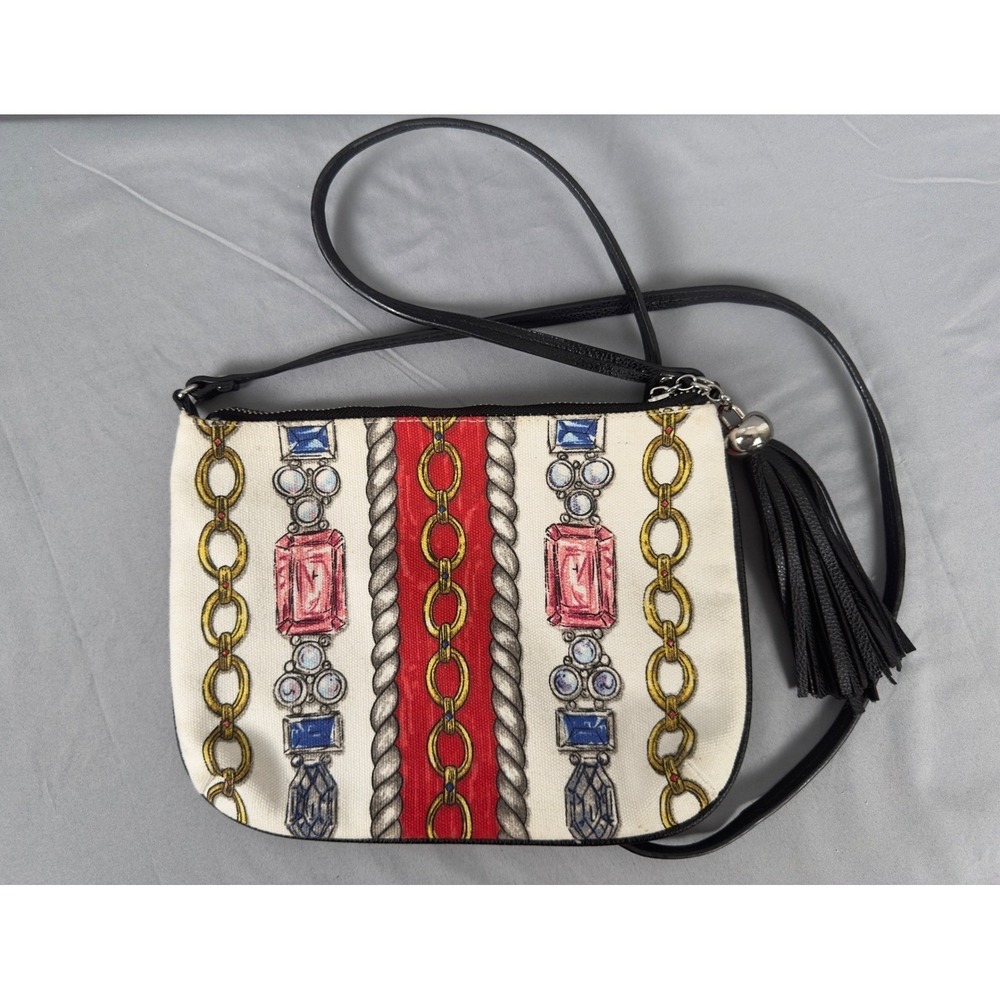 Brighton Love Glitter & Go Canvas Crossbody Pouch Scarf Print Tassel Bag - Picture 2 of 7